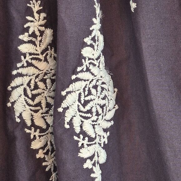 TALISMAN Gaia Dress Navy Blue 100% Cotton Lined Pockets Tie Back Embroidery L - Picture 15 of 16